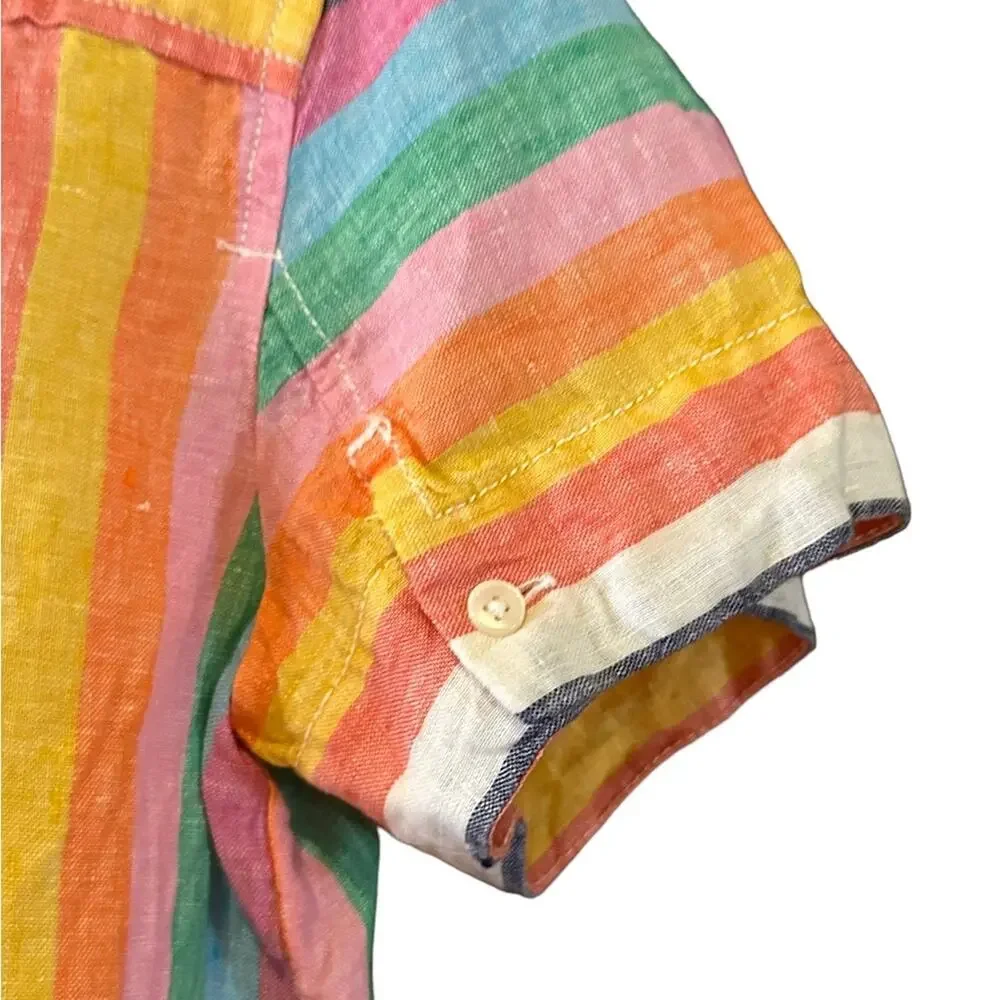 J. Crew Womens Cotton Striped XS Collared Blouse with Short Sleeves